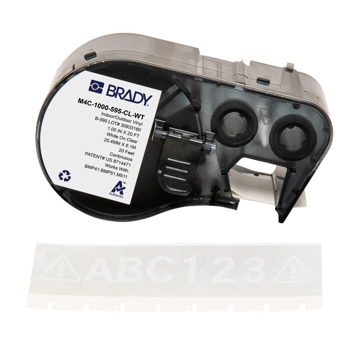 Brady M4C-1000-595-CL-WT All Weather Permanent Adhesive Vinyl Label - 25.4mm x 6.1m, White On Clear