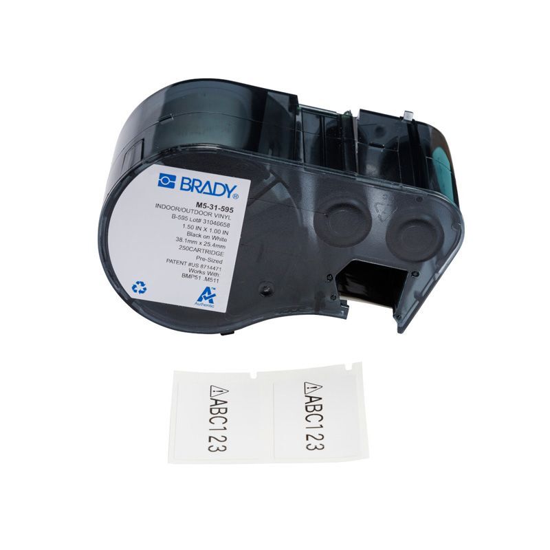 Brady M5-31-595 All Weather Permanent Adhesive Vinyl Label - 38.1 x 25.4mm, Black on White