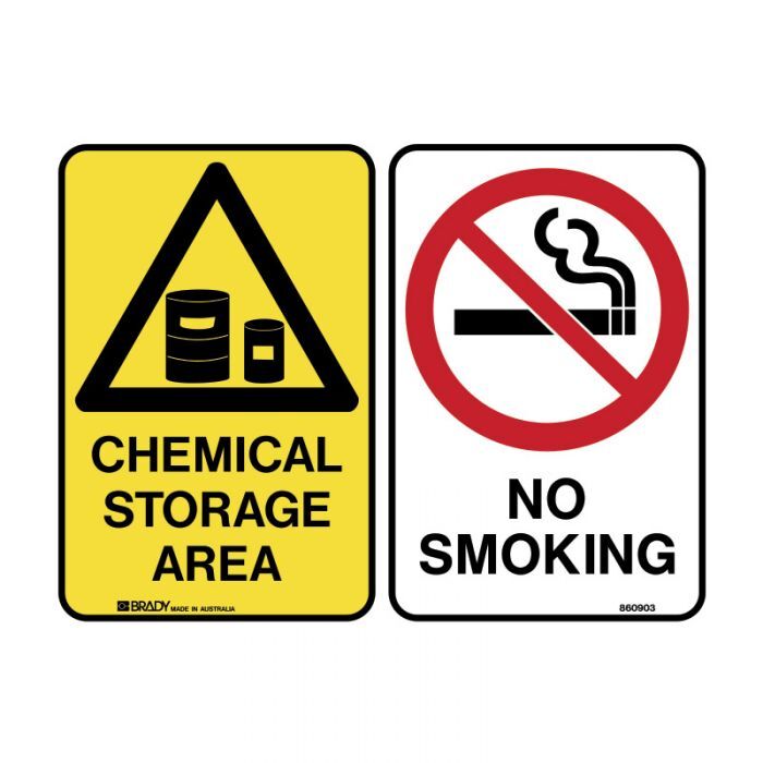 Brady Multiple Message Sign - Chemicals/No Smoking 300 x 225mm Polypropylene1