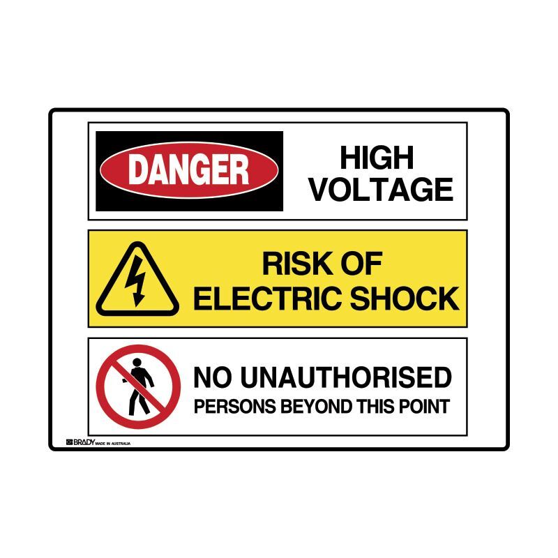Brady Multiple Message Sign - Electric Shock 600 x 450mm Polypropylene