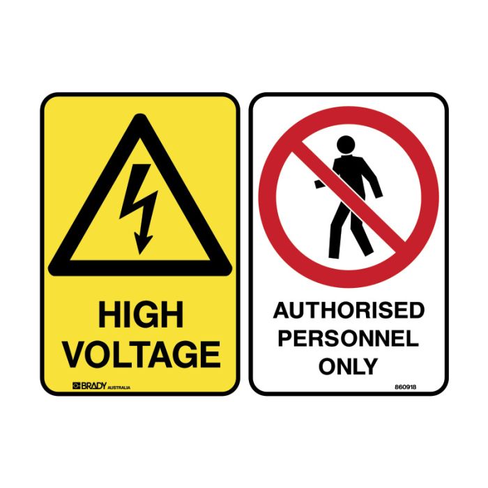 Brady Multiple Message Sign - High Voltage/Authorised Personnel - AIMS Industrial Supplies