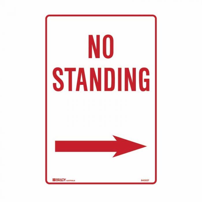 Brady No Standing Sign - No Standing Arrow Right 300 x 450mm Metal
