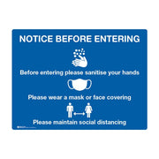 Brady Notice Before Entering Sign - Sanitise, Mask, Social Distancing - AIMS Industrial Supplies