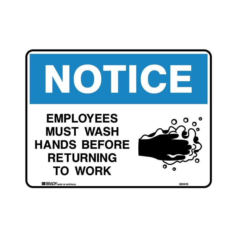 Brady Notice Sign - Employees Must Wash Hands Before Returning To Work1