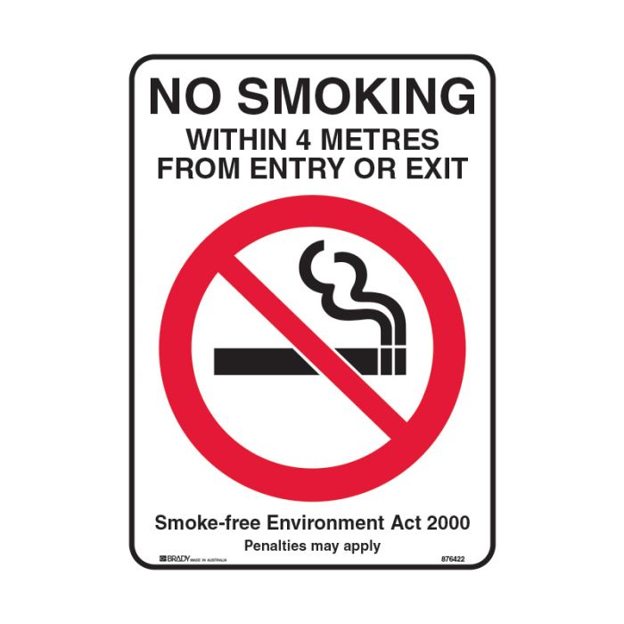 Brady NSW State Sign - No Smoking Within 4 Metres From Entry - AIMS Industrial Supplies