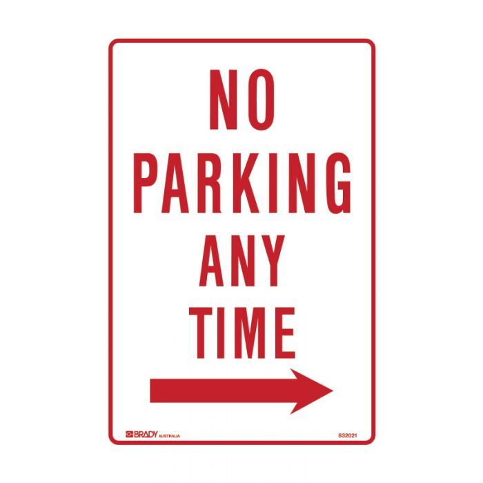 Brady Parking Sign - No Parking Any Time Arrow Right1