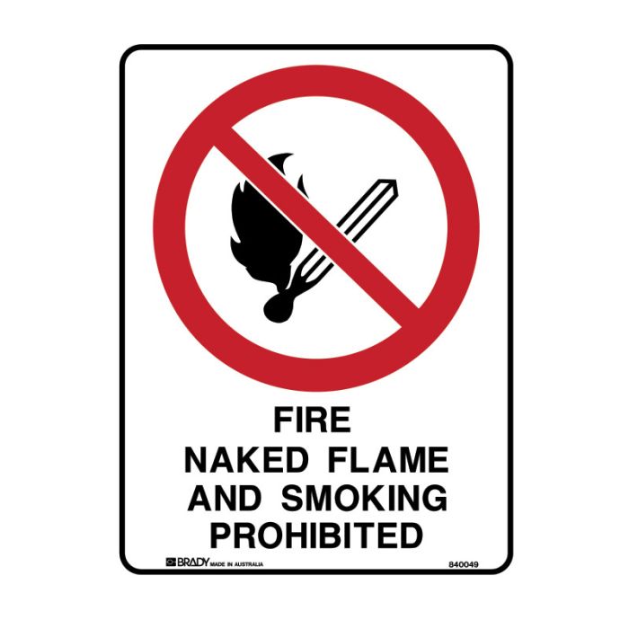 Brady Prohibition Sign - Fire Naked Flame And Smoking … - AIMS Industrial Supplies