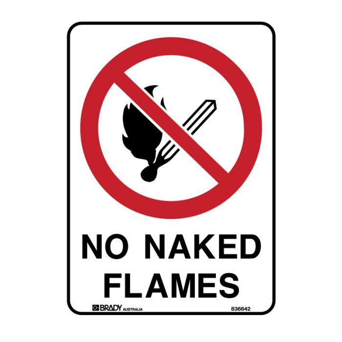 Brady Prohibition Sign - No Naked Flames - AIMS Industrial Supplies
