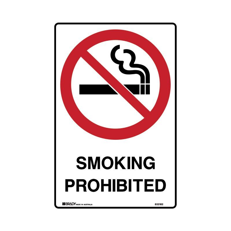 Brady Prohibition Sign - Smoking Prohibited 180 x 250mm Self Adhesive Vinyl
