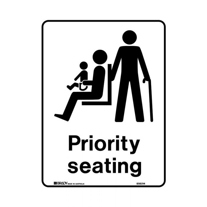 Brady Public Area Sign - Priority Seating 300 x 450mm Polypropylene
