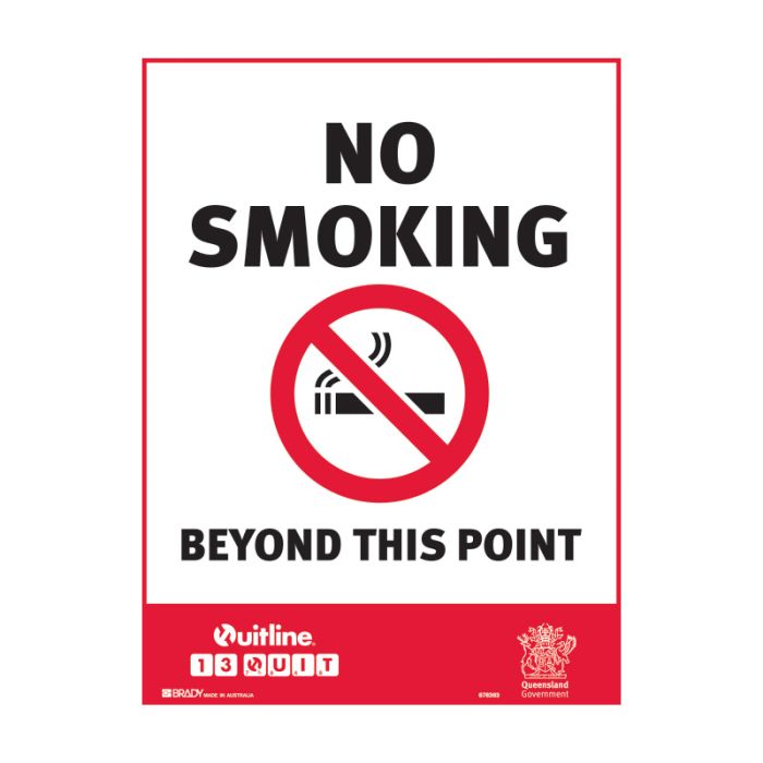 Brady QLD State Sign - No Smoking Beyond This Point - AIMS Industrial Supplies