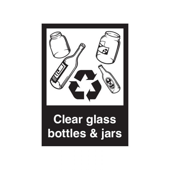 Brady Recycling Sign - Clear Bottles & Jars 250 x 180mm Self-Adhesive Vinyl