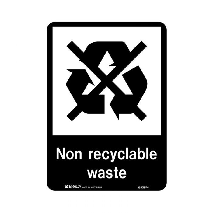 Brady Recycling Sign - Non Recyclable Waste 300 x 225mm Polypropylene