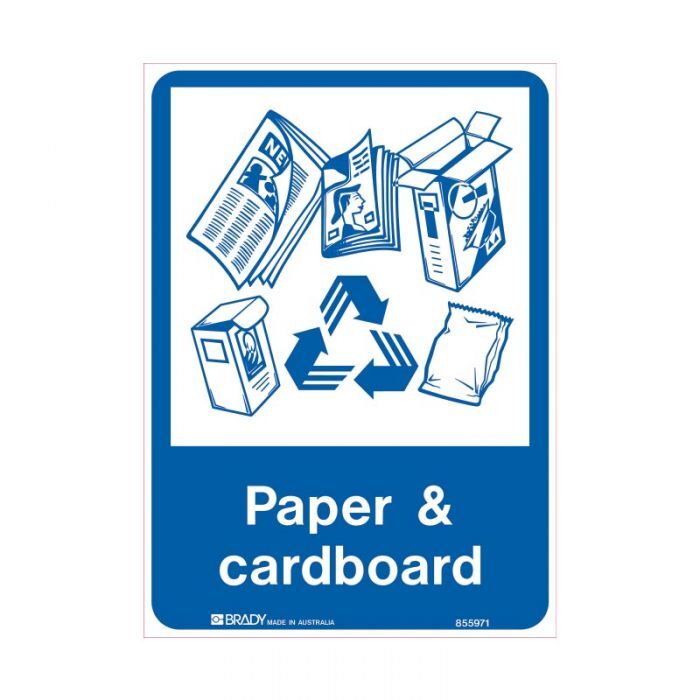Brady Recycling Sign - Paper & Cardboard 250 x 180mm Self-Adhesive Vinyl