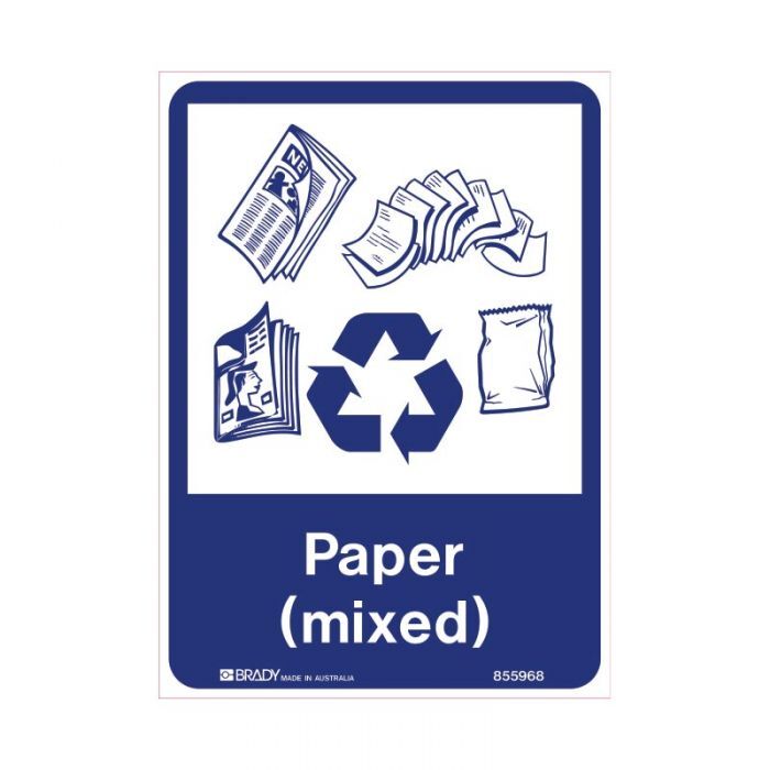 Brady Recycling Sign - Paper (Mixed) 450 x 300mm Polypropylene