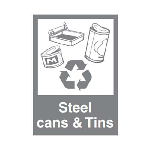 Brady Recycling Sign - Steel Cans & Tins 250 x 180mm Self-Adhesive Vinyl