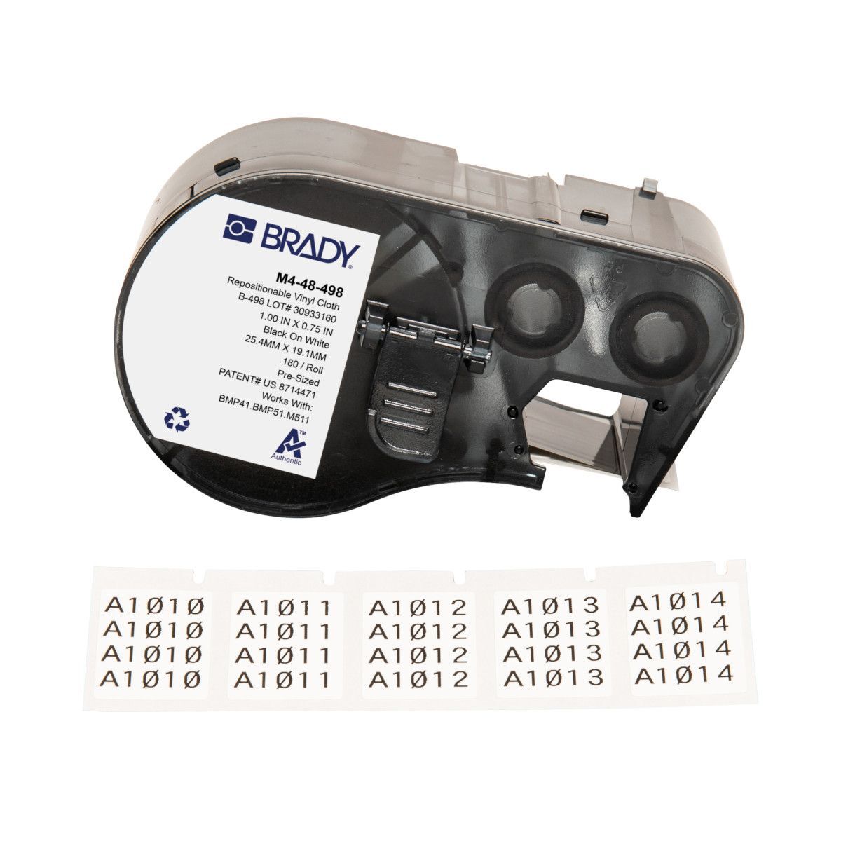 Brady Repositionable Multi-Purpose Vinyl Cloth Label 19.05 x 25.4mm, Black On White