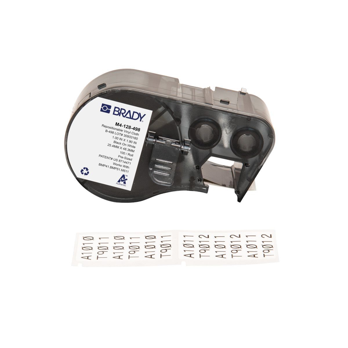 Brady Repositionable Multi-Purpose Vinyl Cloth Label 25.4 x 48.26mm, Black On White