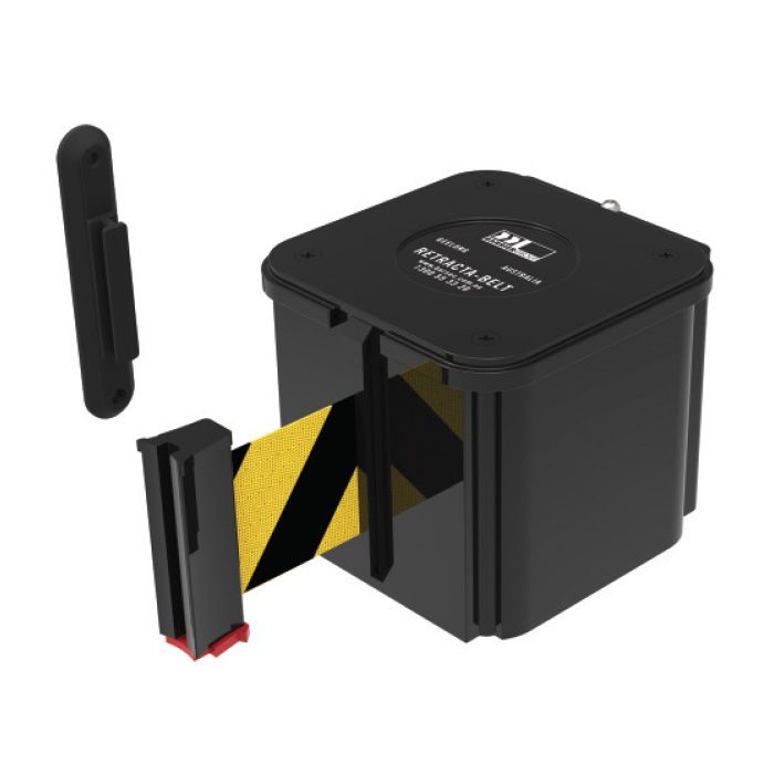 Brady Retracta - Belt Wall Mount - 7.6m Black/Yellow Webbing - AIMS Industrial Supplies
