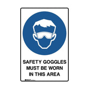 Brady Safety Goggles Must Be Worn In This Area 600 x 450mm UltraTuff Metal