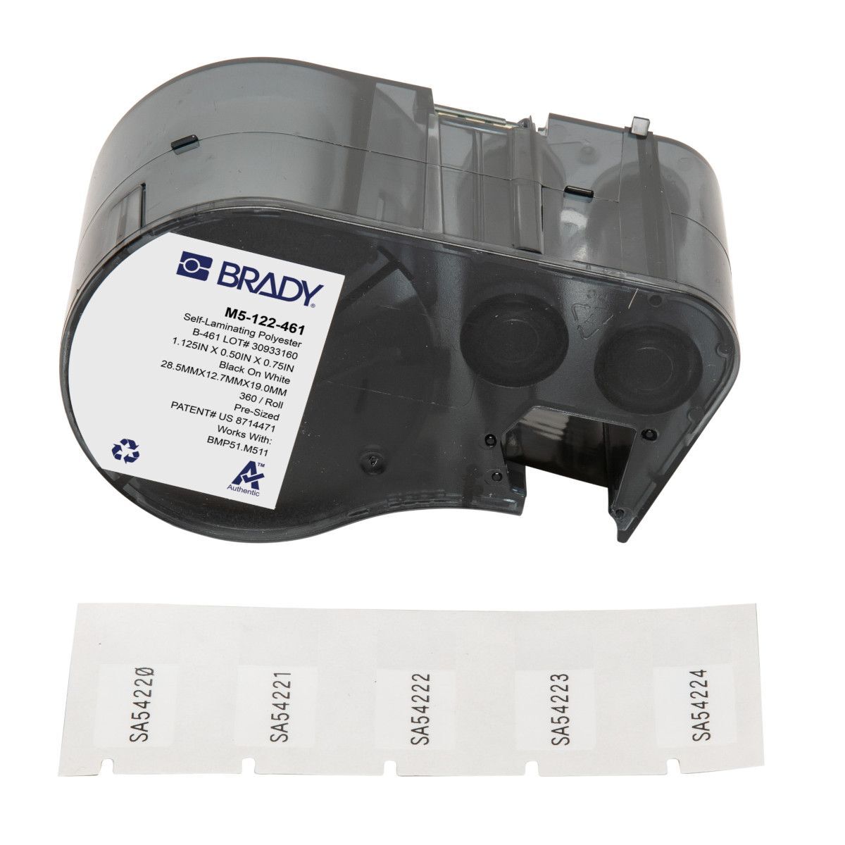 Brady Self-Laminating Cryogenic Polyester Label 12.7x 28.57mm, Black On White/Clear