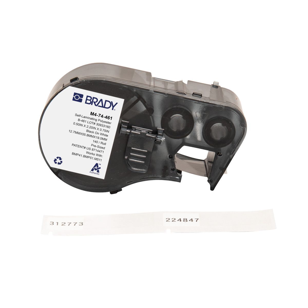 Brady Self-Laminating Cryogenic Polyester Label 12.7x 55.88mm, Black On White/Clear