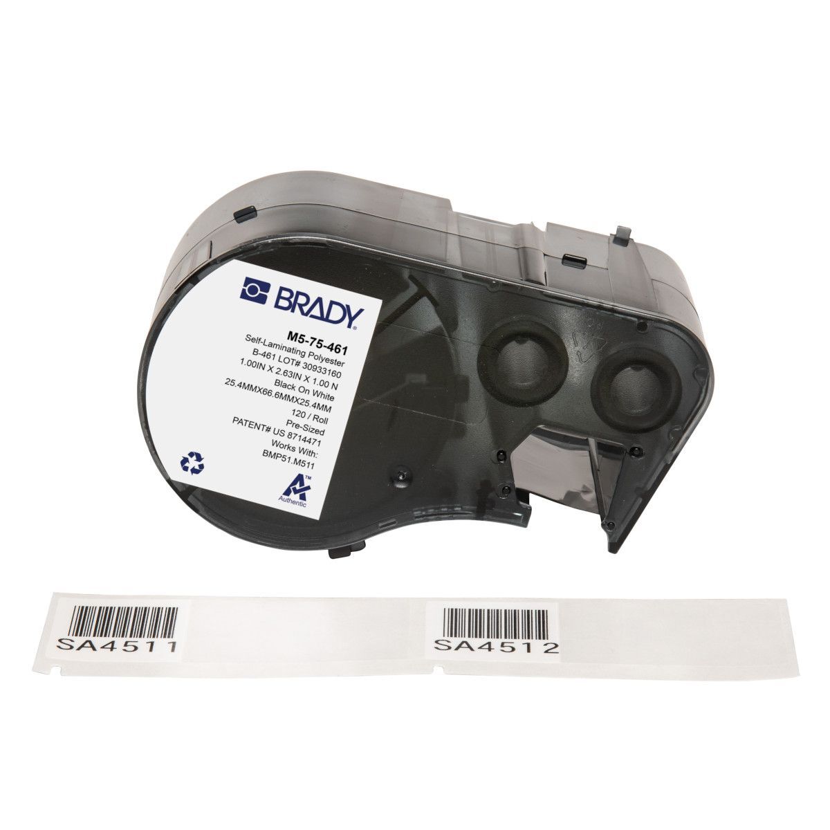 Brady Self-Laminating Cryogenic Polyester Label 25.4x 57.5mm, Black On White/Clear