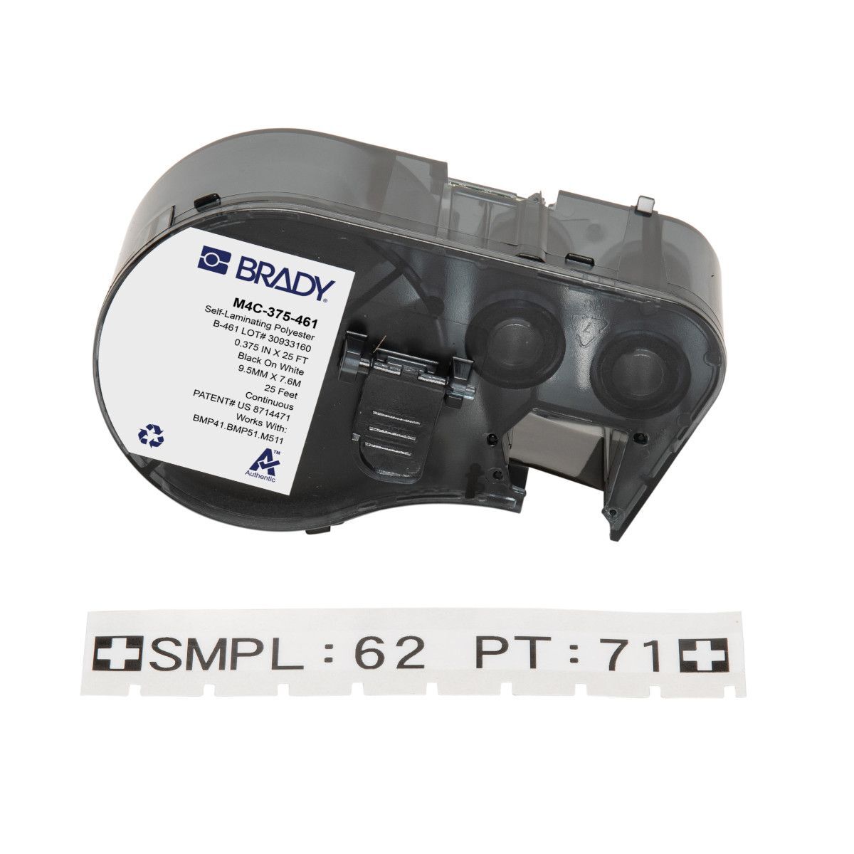 Brady Self-Laminating Cryogenic Polyester Label 9.52mm x 7.6m, Black On White