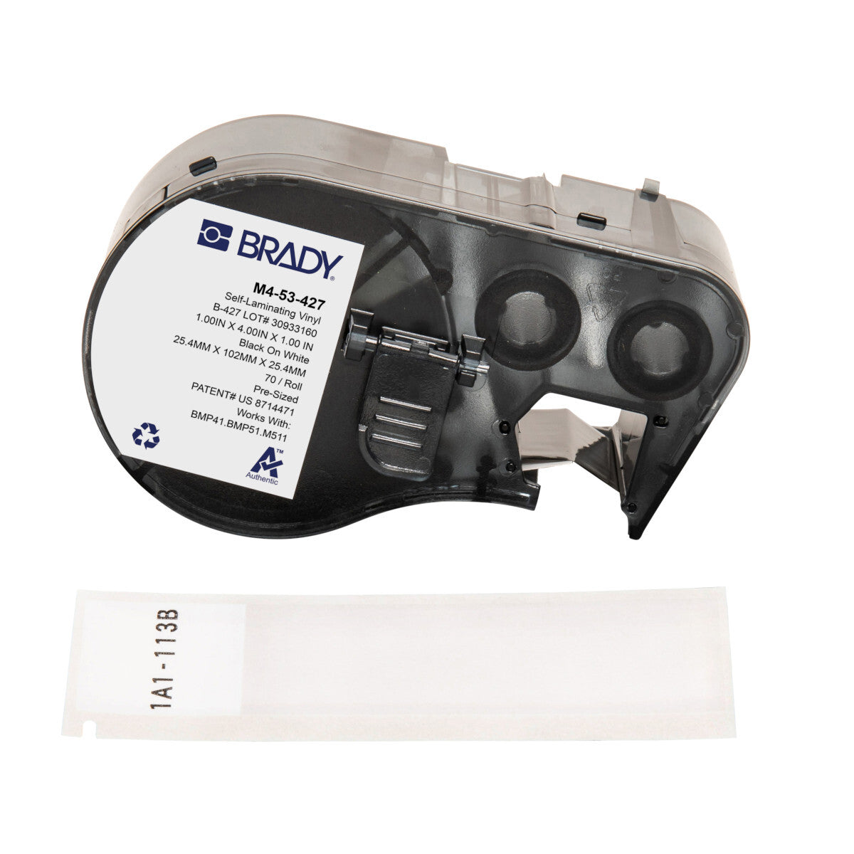 Brady Self-Laminating Vinyl Wrap Around Label 101.6 x 25.4mm, Black On White/Clear