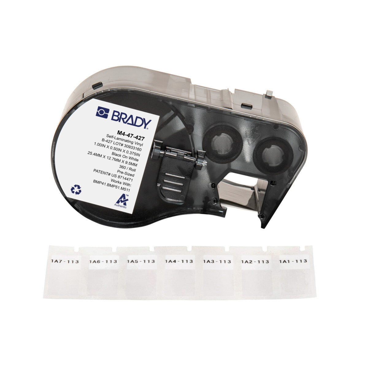 Brady Self-Laminating Vinyl Wrap Around Label 12.7 x 25.4mm, Black On White/Clear