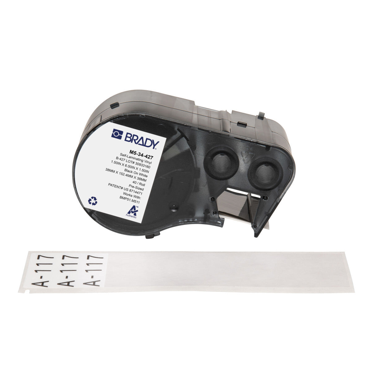 Brady Self-Laminating Vinyl Wrap Around Label 152.4 x 38.1mm, Black On White/Clear