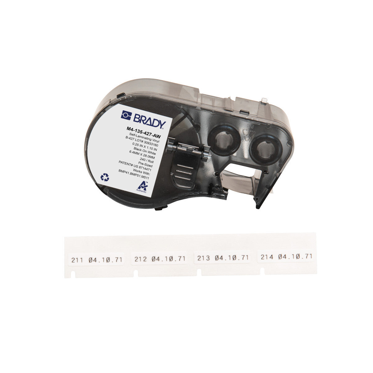 Brady Self-Laminating Vinyl Wrap Around Label 19.05 x 12.7mm, Black On White