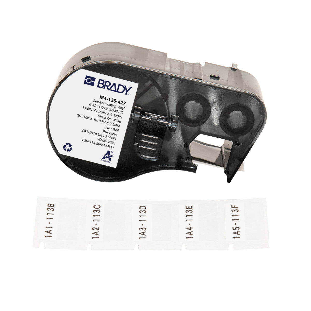 Brady Self-Laminating Vinyl Wrap Around Label 19.05 x 25.4mm, Black On White/Clear