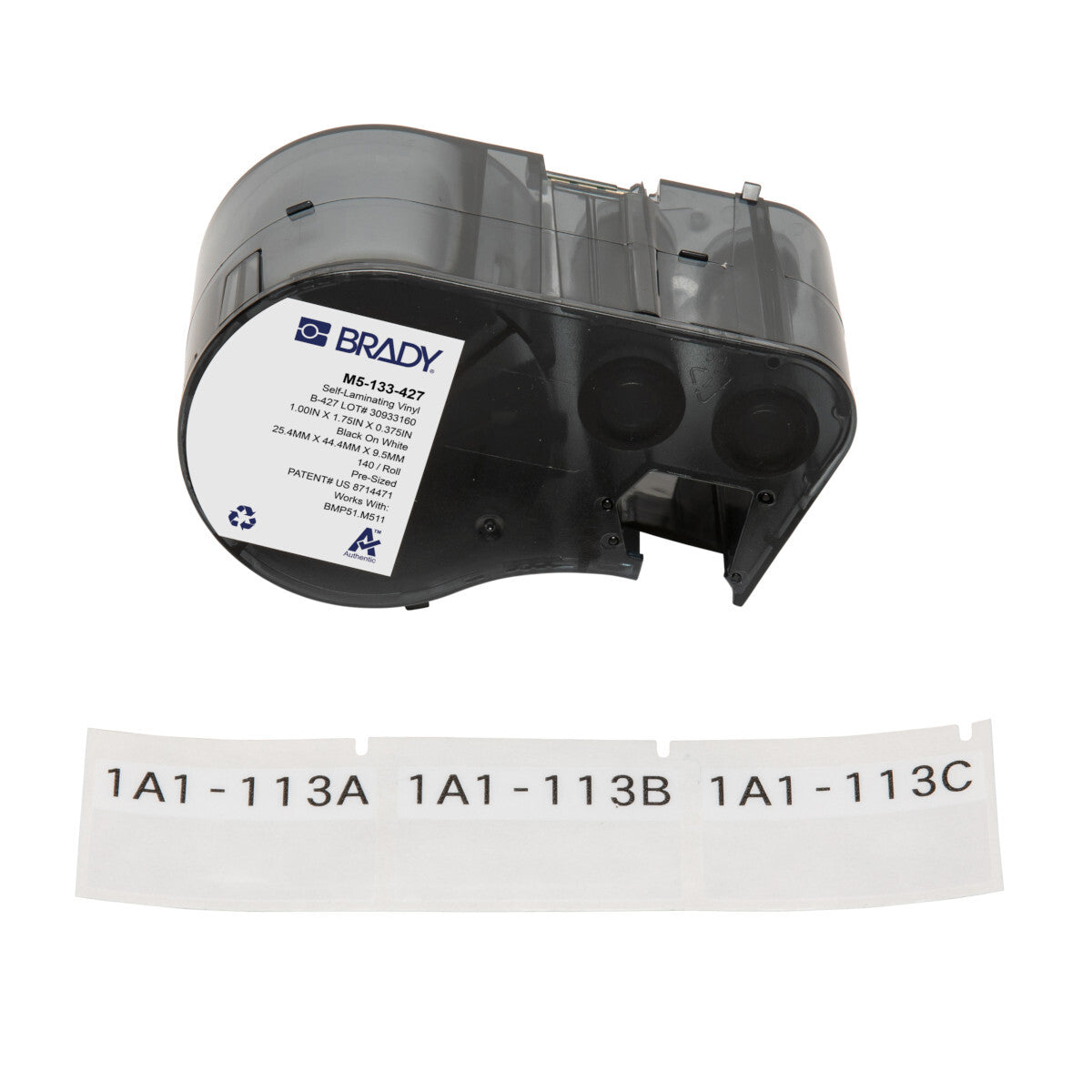 Brady Self-Laminating Vinyl Wrap Around Label 25.4 x 44.45mm, Black On White/Clear