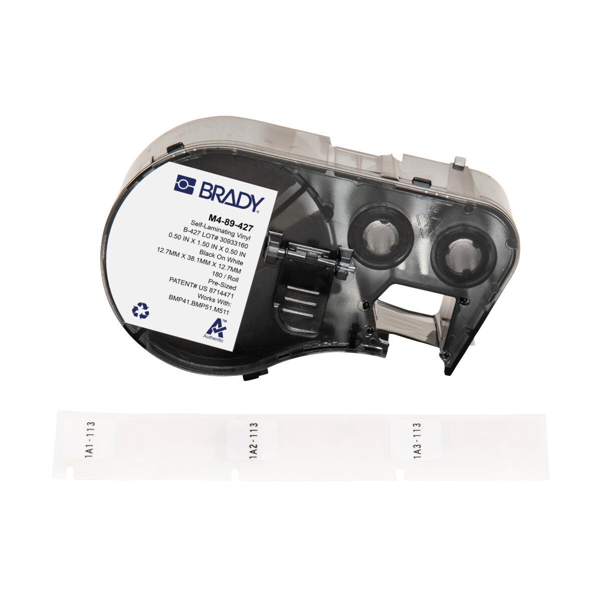 Brady Self-Laminating Vinyl Wrap Around Label 38.1 x 12.7mm, Black On White/Clear