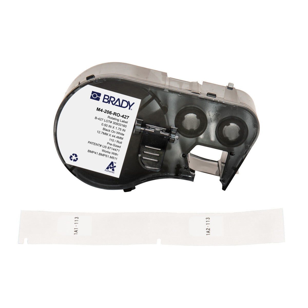 Brady Self-Laminating Vinyl Wrap Around Label 44.45 x 25.4mm, Black On White/Clear