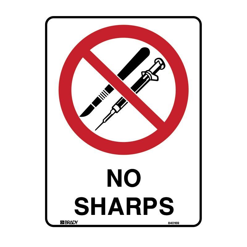 Brady Sign - No Sharps 180 x 250mm Self Adhesive Vinyl