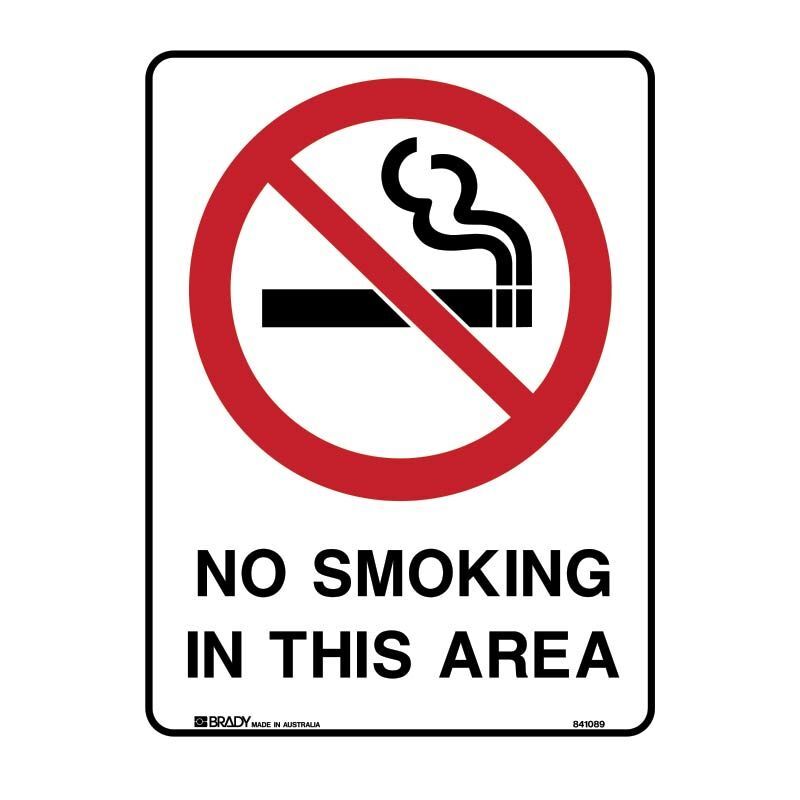 Brady Sign - No Smoking In This Area 300 x 450mm Polypropylene