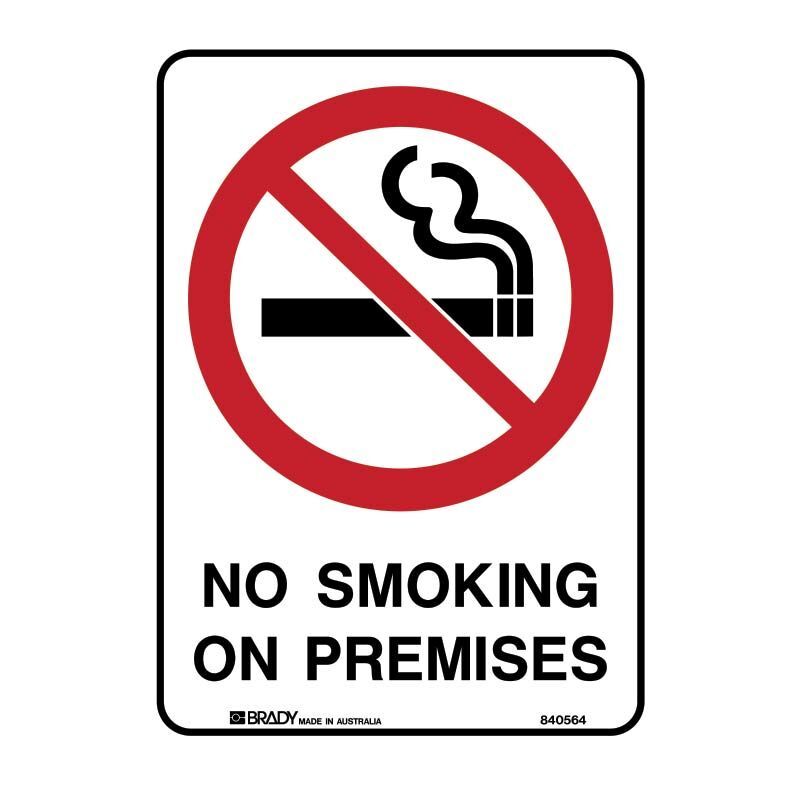 Brady Sign - No Smoking On Premises 450 x 600mm Polypropylene