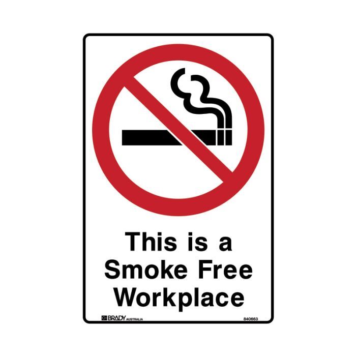 Brady Sign - This Is A Smoke Free Workplace 300 x 450mm Metal