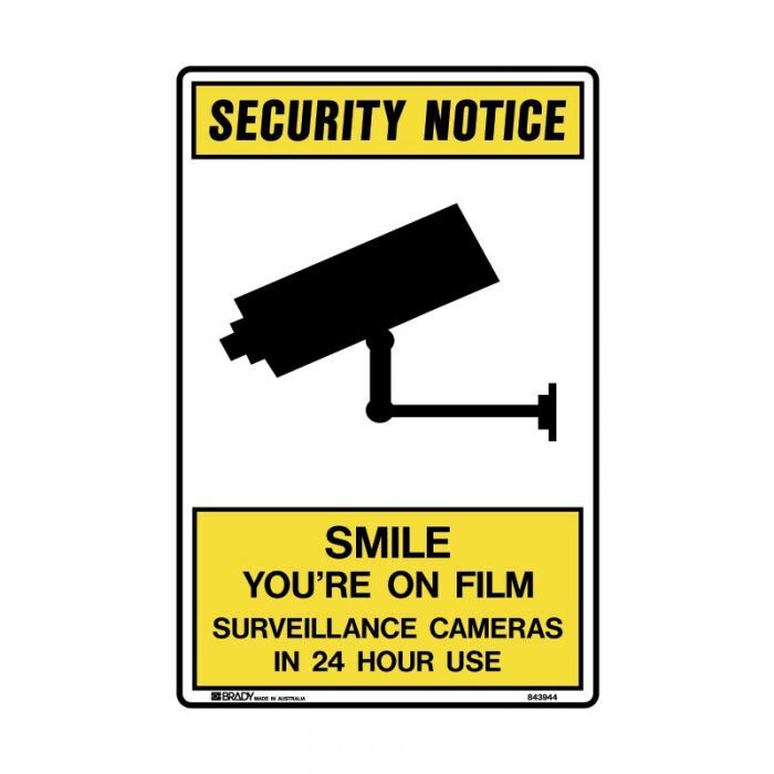 Brady Smile You're On Film Surveillance Cameras In 24 Hour Use - AIMS Industrial Supplies