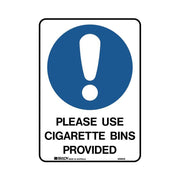 Brady Smoking Area Sign - Please Use Cigarette Bins Provided 300 x 225mm Metal