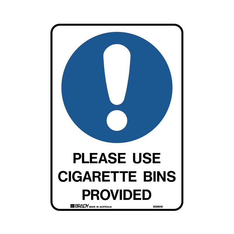 Brady Smoking Area Sign - Please Use Cigarette Bins Provided 450 x 300mm Polypropylene