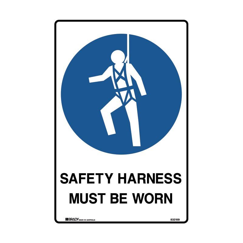 Brady UltraTuff Sign - Safety Harness Must Be Worn - AIMS Industrial Supplies
