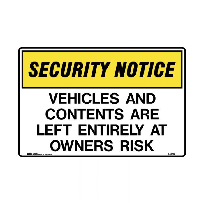 Brady Vehicles And Contents Are Left Entirely At Owners Risk - AIMS Industrial Supplies