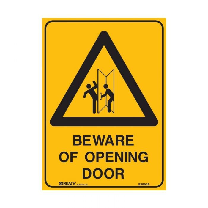 Brady Warning Sign - Beware Of Opening Door 450 x 300mm Polypropylene