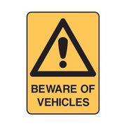 Brady Warning Sign - Beware Of Vehicles 250 x 180mm Self-Adhesive Vinyl