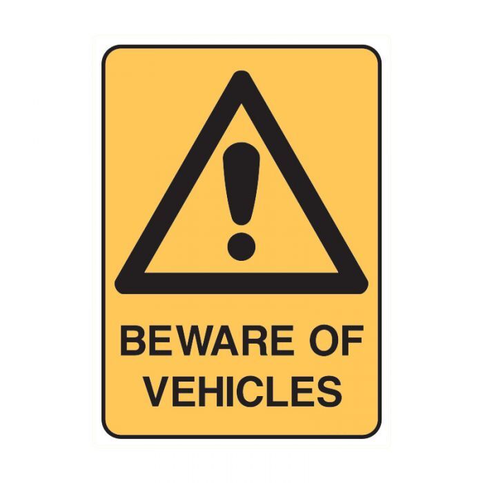Brady Warning Sign - Beware Of Vehicles 300 x 225mm Metal (Colorbond Steel)