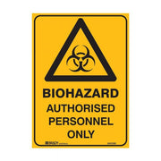 Brady Warning Sign - Biohazard Authorised Personnel Only 250 x 180mm Sticker