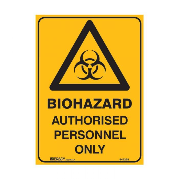 Brady Warning Sign - Biohazard Authorised Personnel Only - AIMS Industrial Supplies